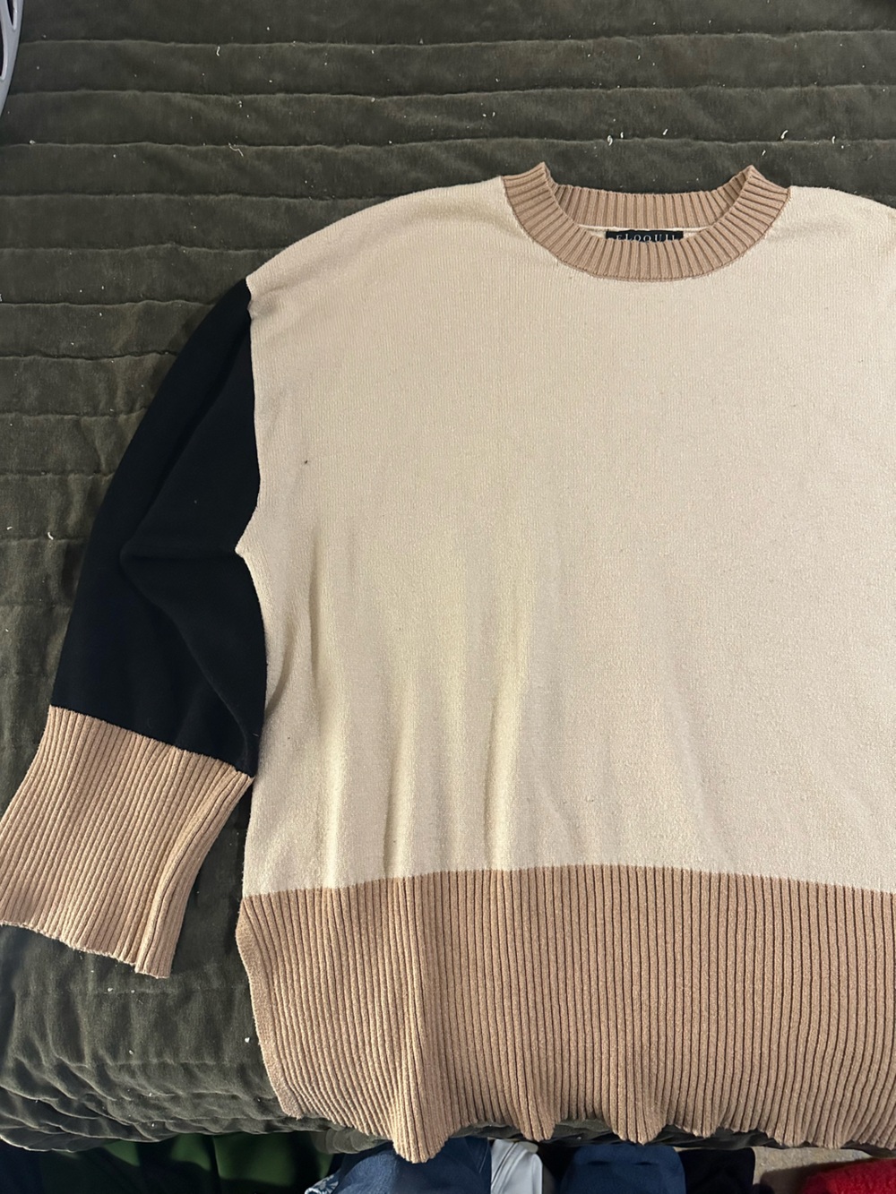 Eloquii Beige Black Colorblock Sweater